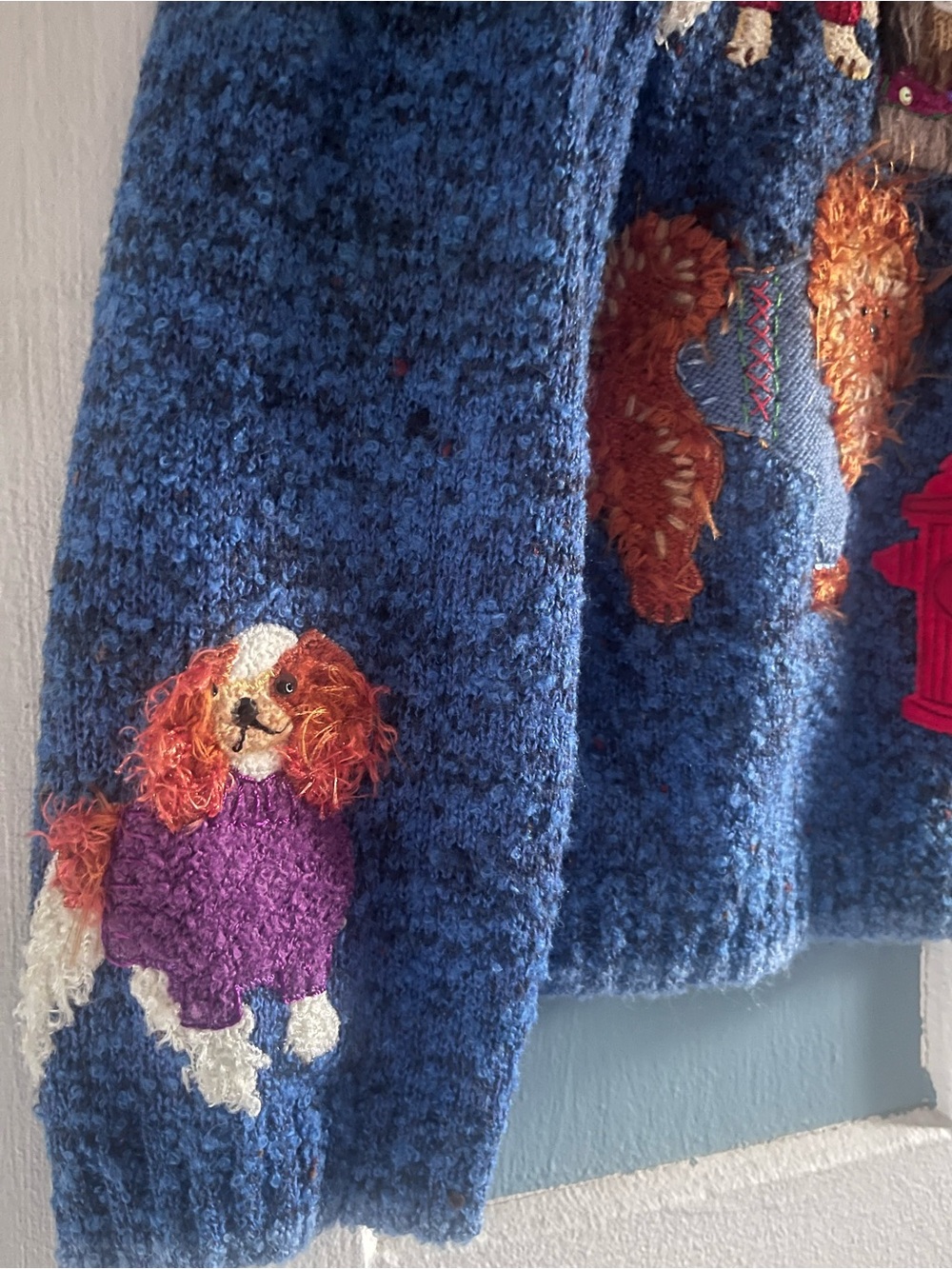 Design Options By Philip and Jane Gordon Blue Knit Dog Vintage Cardigan - Picture 3 of 12